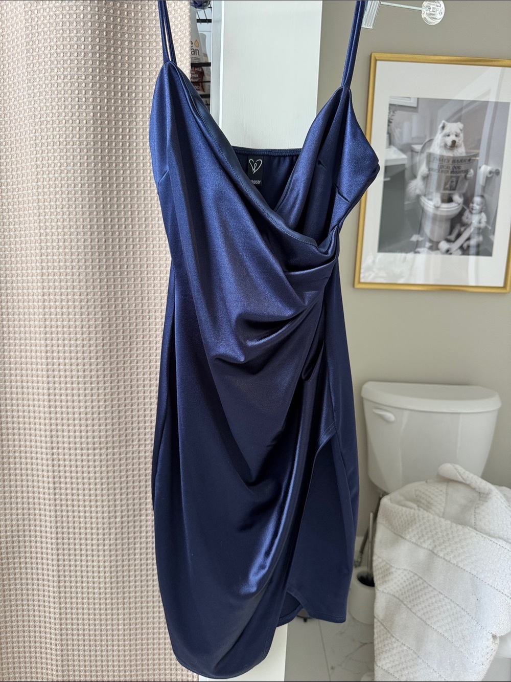 Silky Navy Draped Slip Dress